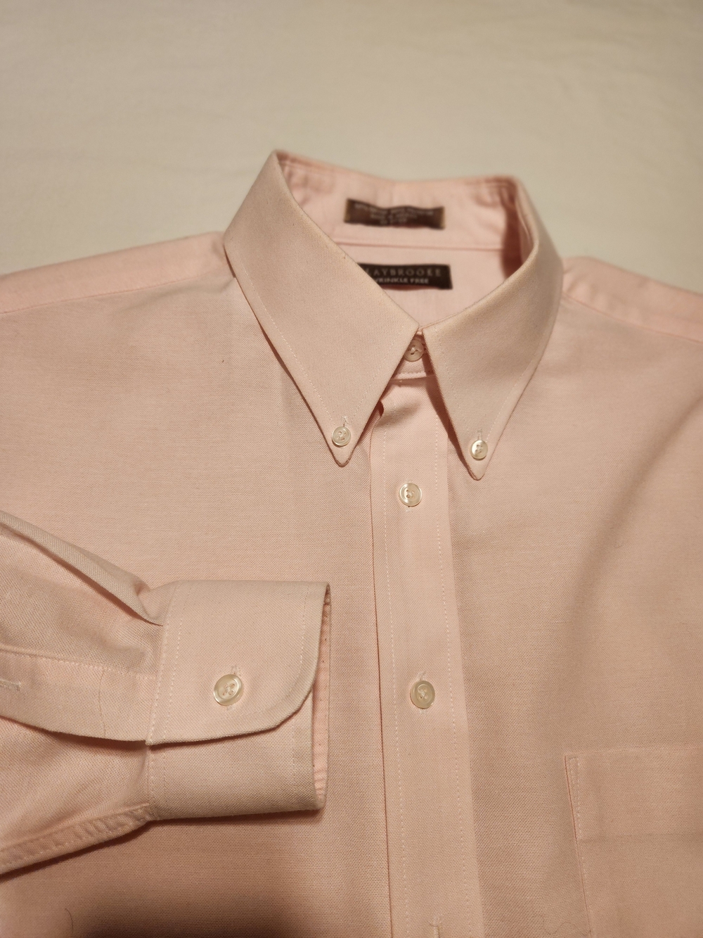Claybrooke Men’s Large 16.5 32/33 Pale Pink Oxford Button Down  Wrinkle Free